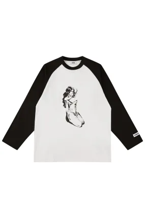Mermaid Print Long Raglan Sleeve T-shirt