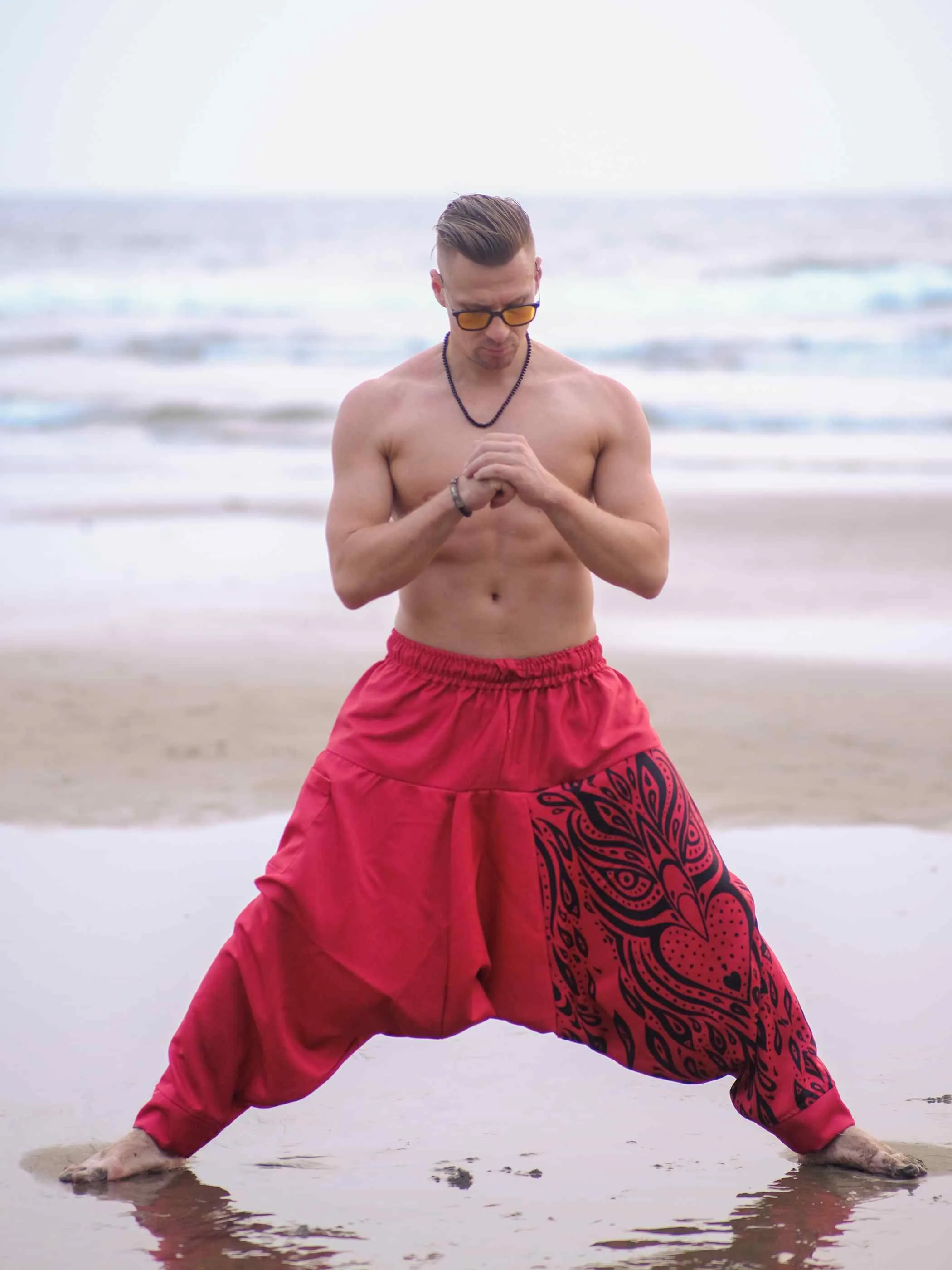 Pack of 2 Unisex Couple Red Owl Bohemian Hippy Aladdin Balloon Harem Pants For Travel Yoga Dance