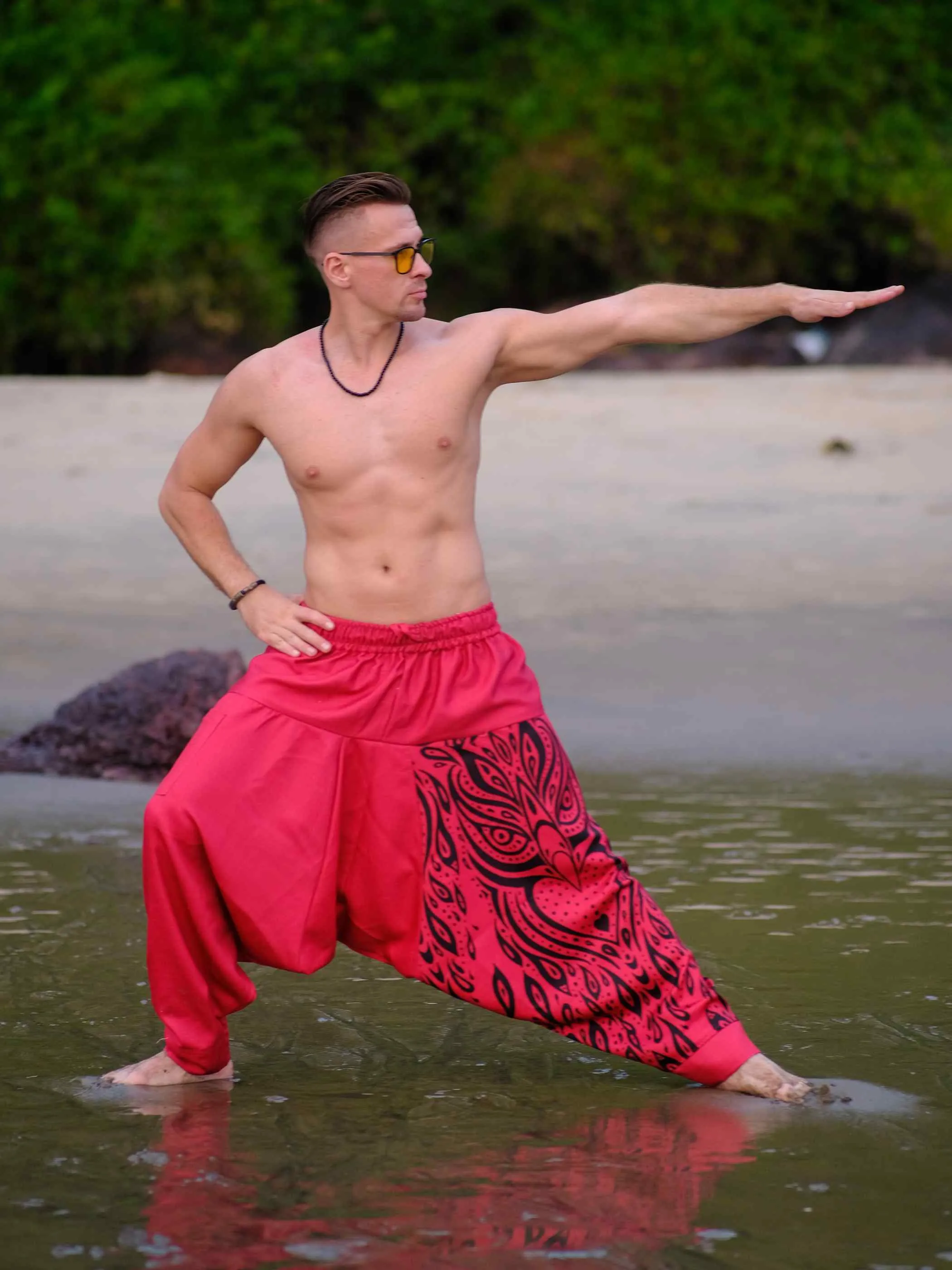 Pack of 2 Unisex Couple Red Owl Bohemian Hippy Aladdin Balloon Harem Pants For Travel Yoga Dance
