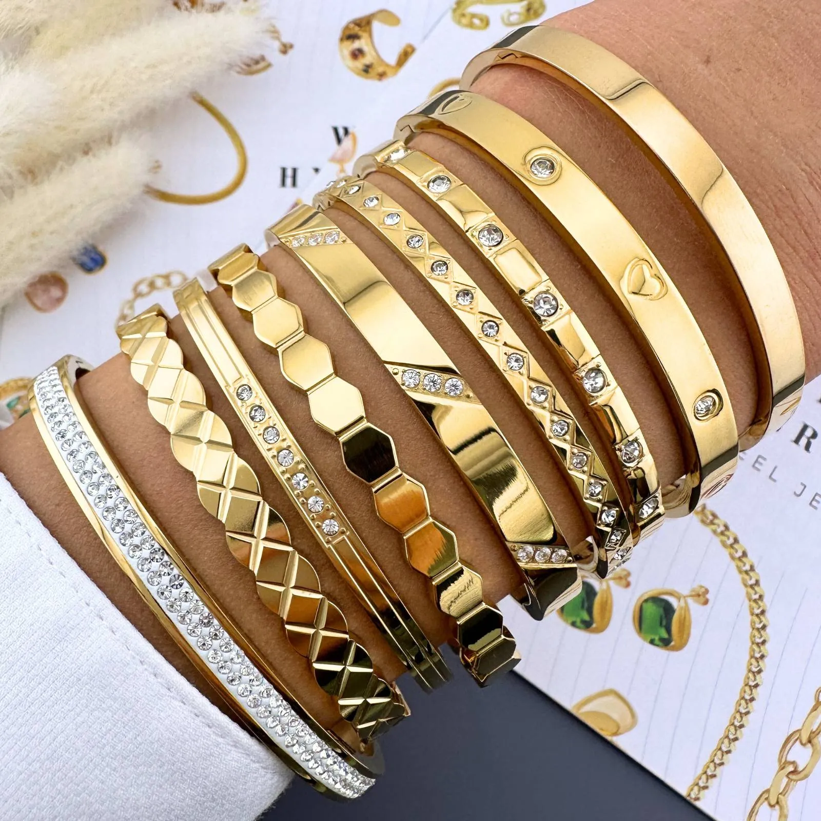 Reriti Intensity 18K gold plated Honeycomb Bangle Bracelet