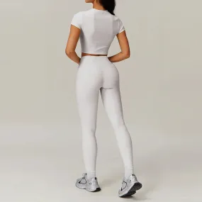 Ribbing 2 Piece Short-Sleeved Shirt Workout Set