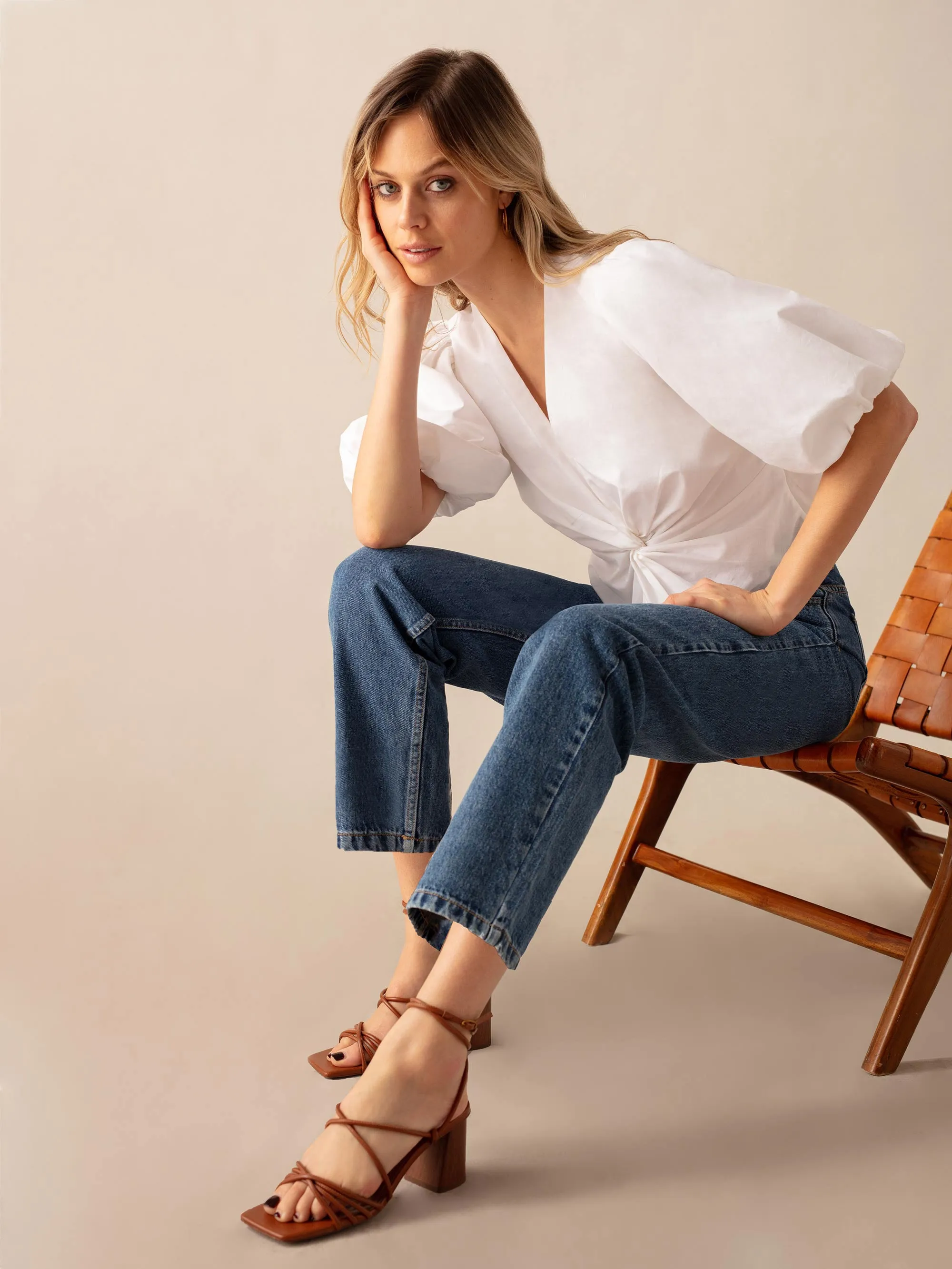 White Cotton Twist Front Blouse