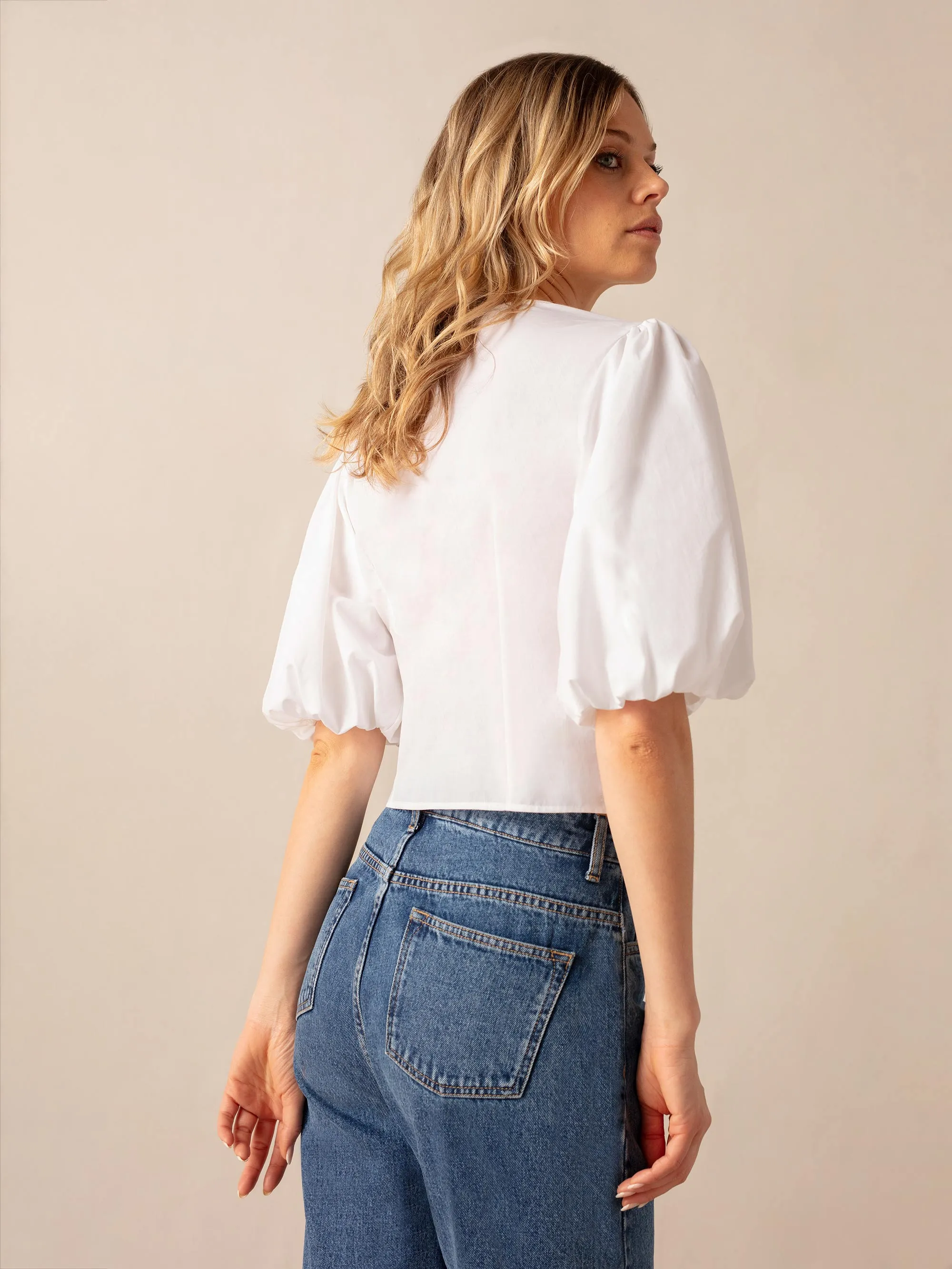 White Cotton Twist Front Blouse